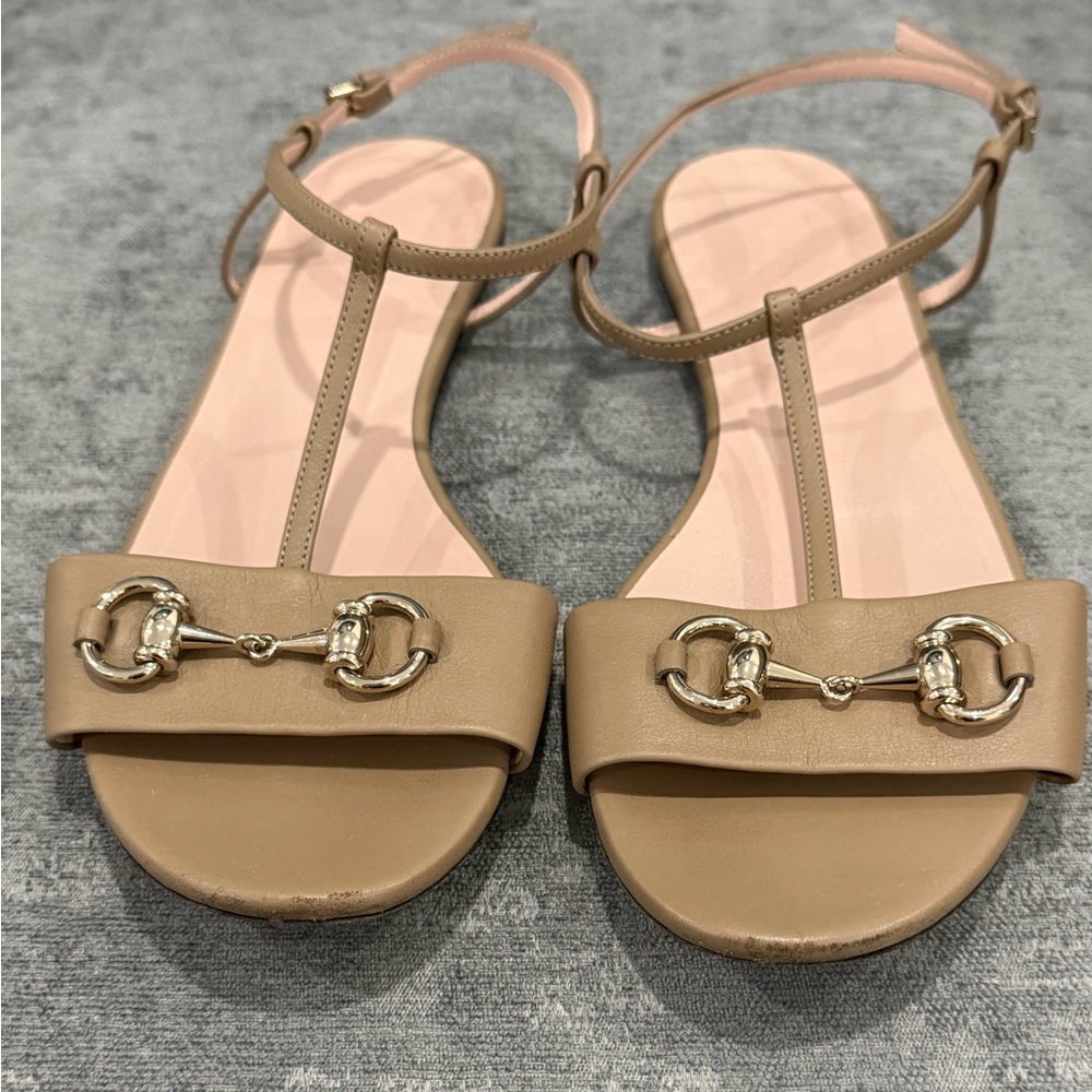 Gucci Brown Leather Horsebit T-Strap Sandals - Picture 4 of 4